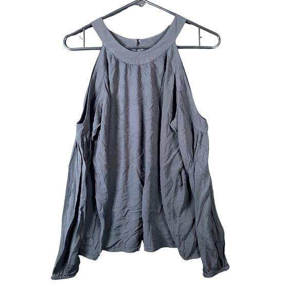 Express Women Blouse Black Cold Shoulder Round Neck Peasant Stretch Small - Picture 1 of 12